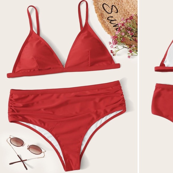 New Plus Triangle Top With Ruched Bikini Set - Picture 1 of 4